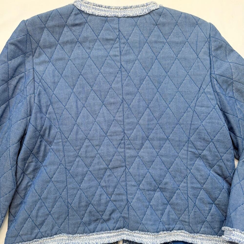Talbots Quilted Chambray Jacket Size 12 Blue Tweed Trim Cropped - Picture 11 of 15